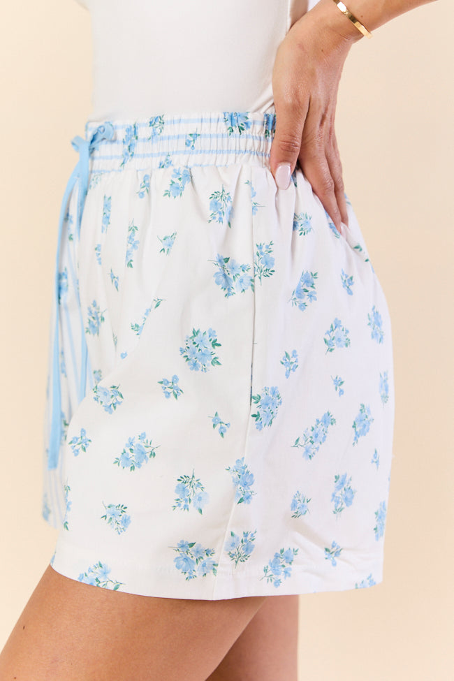 Blooming Lines Stripes & Floral Mixed Cotton Poplin Shorts