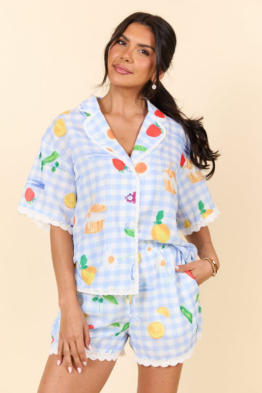 Picnic After Dark Blue Pajama Set SALE