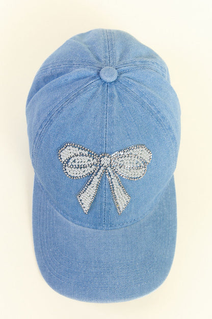 Denim Pearl Bow Hat