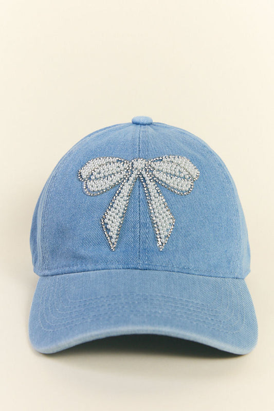 Denim Pearl Bow Hat