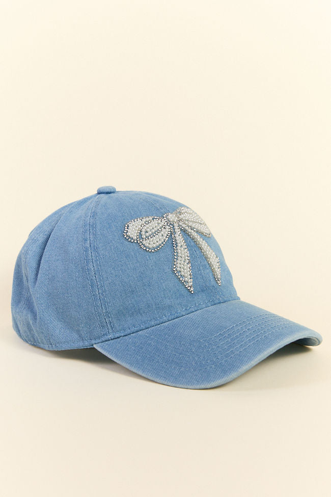 Denim Pearl Bow Hat
