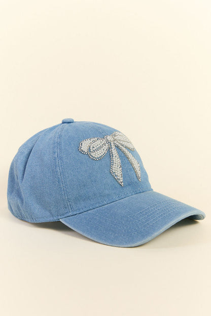Denim Pearl Bow Hat