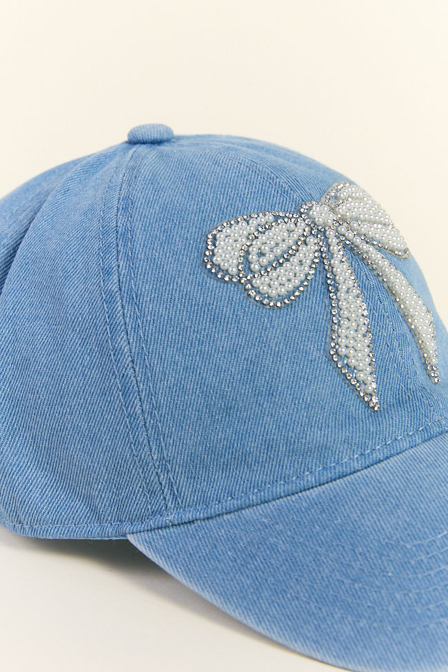 Denim Pearl Bow Hat