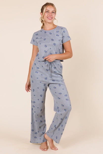 Lainey Waffle Knit Blue Floral Pajama Top