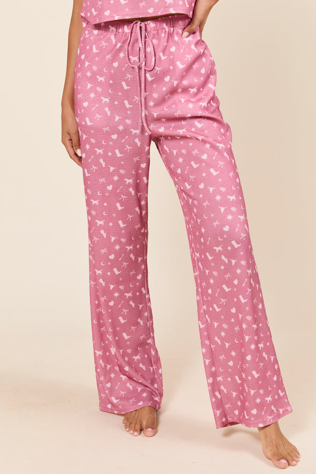 Lainey Waffle Knit Pink Western Icon Pajama Pants