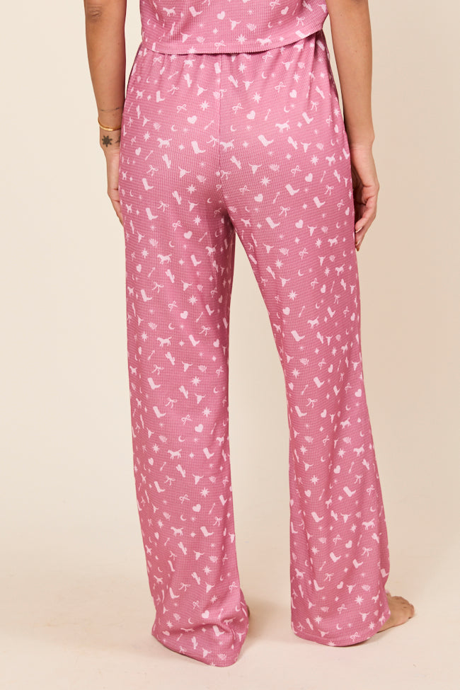 Lainey Waffle Knit Pink Western Icon Pajama Pants