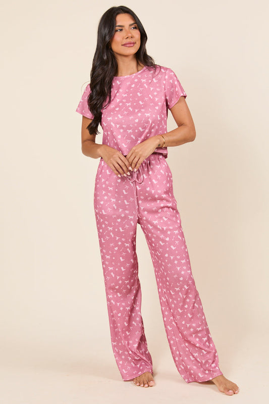 Lainey Waffle Knit Pink Western Icon Pajama Pants