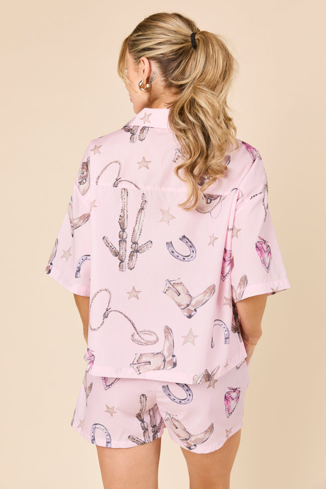 Skye Oversized Pink Western Print Pajama Top