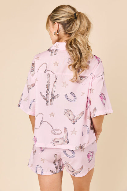 Skye Oversized Pink Western Print Pajama Top