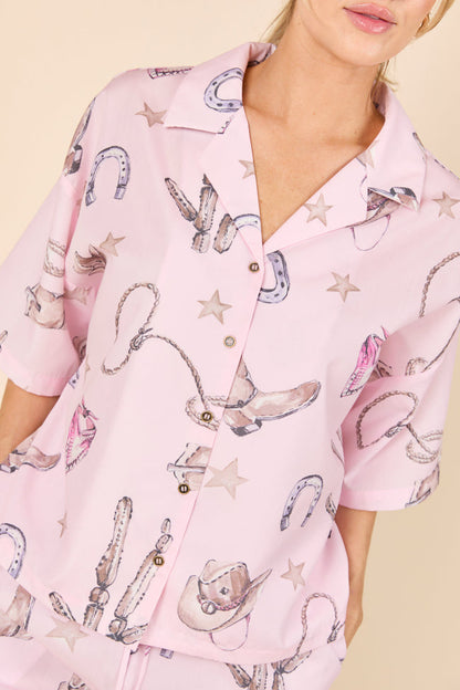 Skye Oversized Pink Western Print Pajama Top