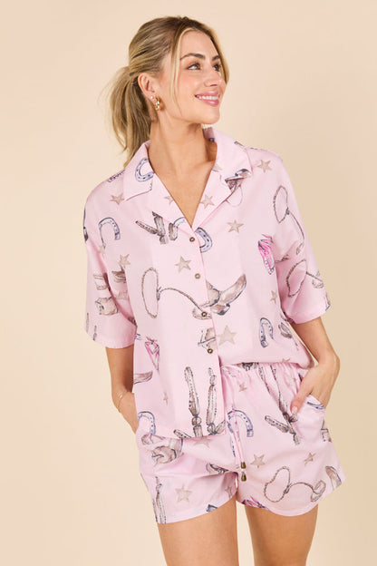 Skye Oversized Pink Western Print Pajama Top