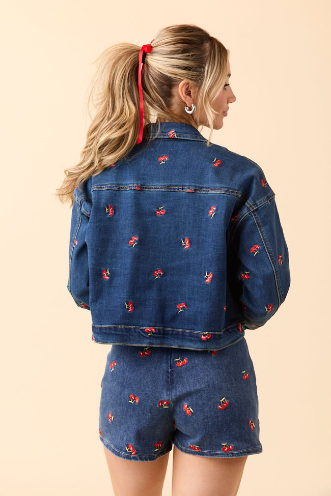 My Favorite Cherry Embroidered Stretch Denim Jacket