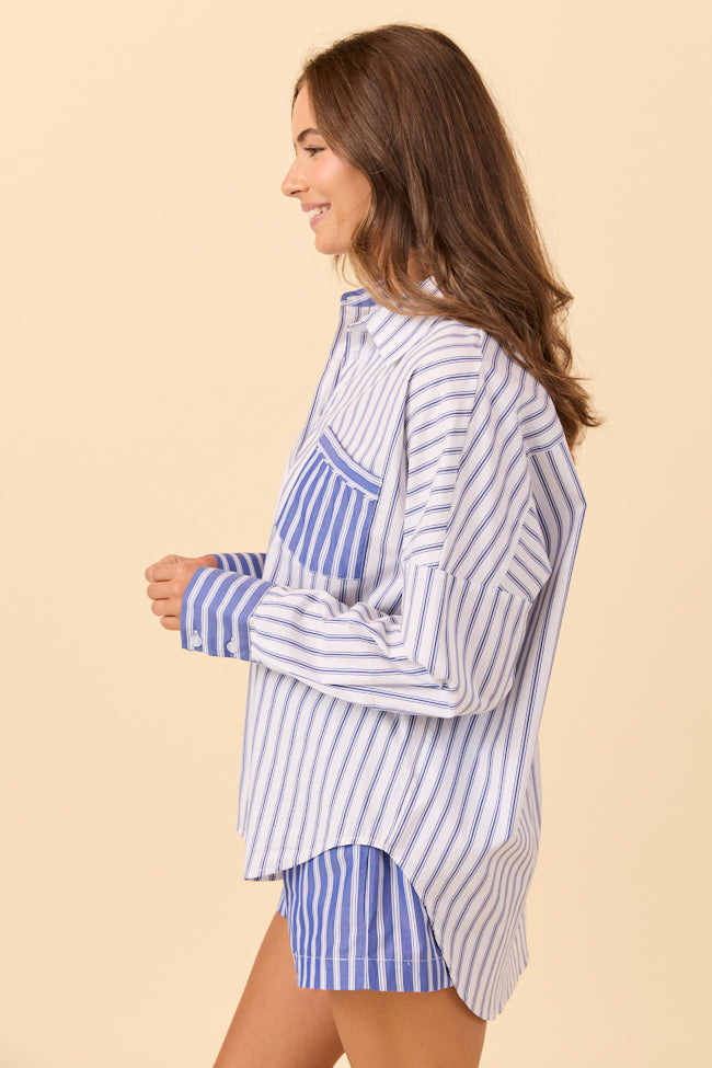 Pamela Button Down Blue and White Striped Shirt