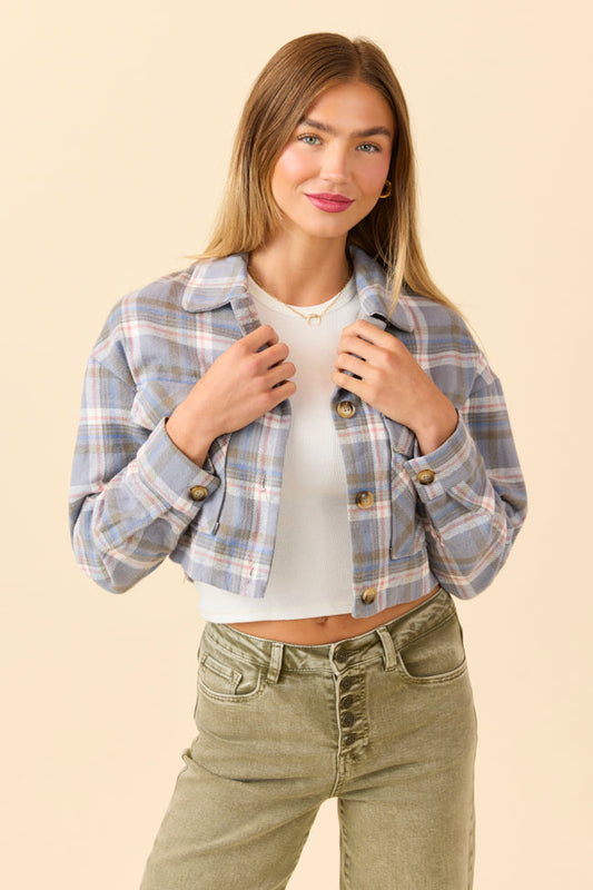 Gloria Light Blue Plaid Jacket