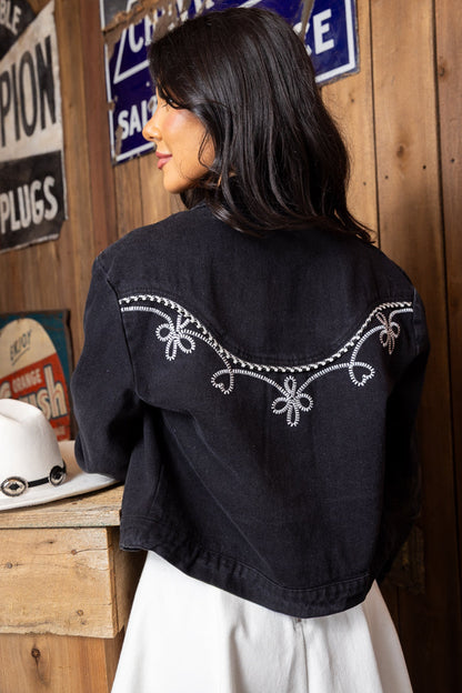 Danielle Black Embroidered Denim Jacket