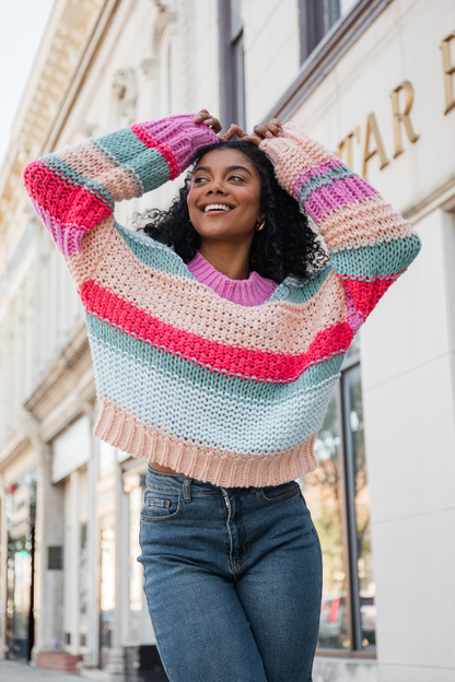 In Line Peach Multi Chunky Striped Sweater SALE